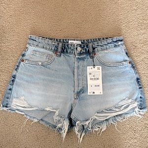 ZARA High Rise demon shorts in light wash